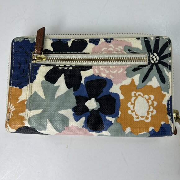 Fossil Wristlet Wallet Coated Canvas Zip Around Colorful Floral Teal Pink Blue - Picture 4 of 8